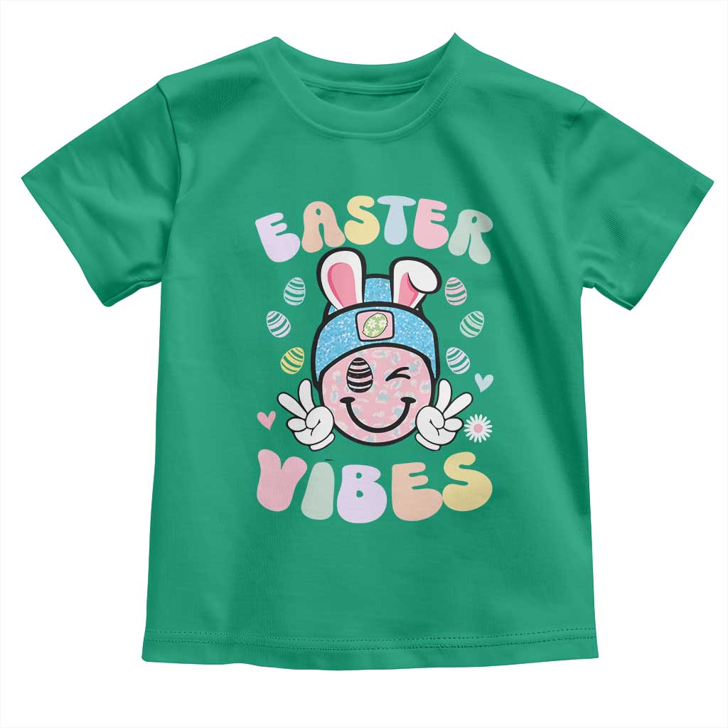Groovy Easter Vibes Toddler T Shirt Retro Bunny Smile Eggs - Wonder Print Shop