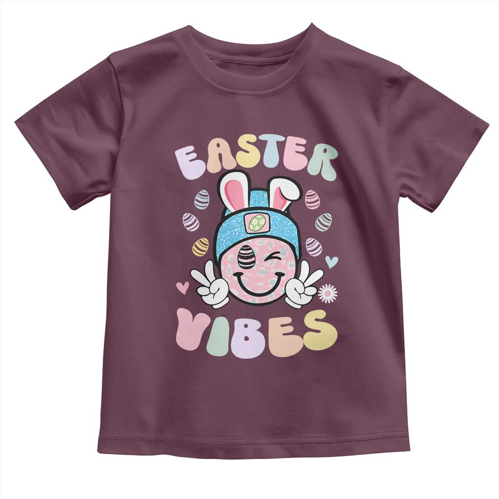 Groovy Easter Vibes Toddler T Shirt Retro Bunny Smile Eggs - Wonder Print Shop