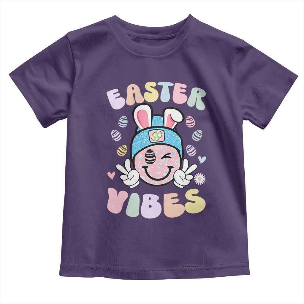 Groovy Easter Vibes Toddler T Shirt Retro Bunny Smile Eggs - Wonder Print Shop