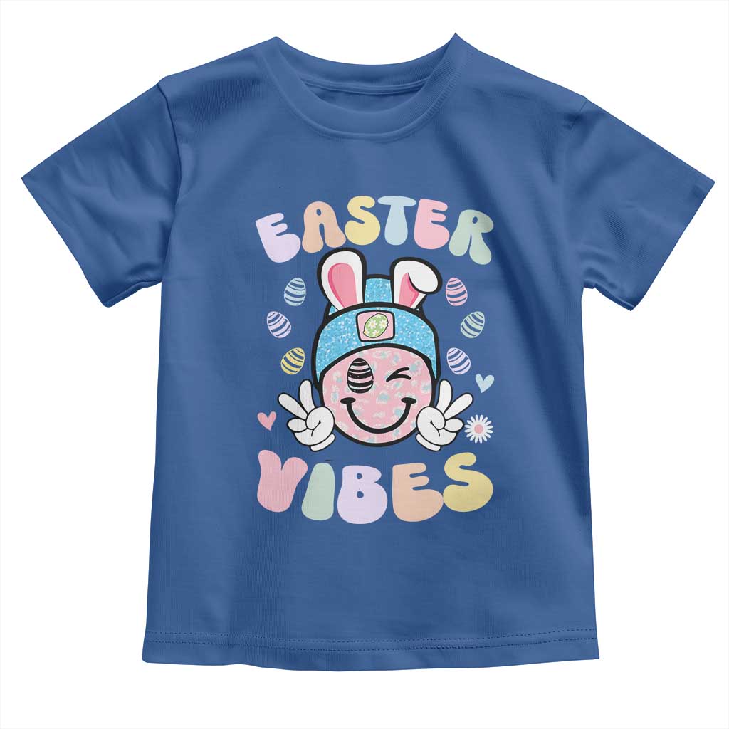 Groovy Easter Vibes Toddler T Shirt Retro Bunny Smile Eggs - Wonder Print Shop