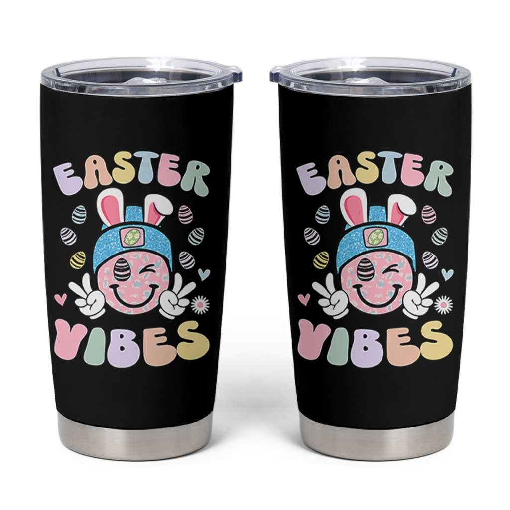 Groovy Easter Vibes Tumbler Cup Retro Bunny Smile Eggs - Wonder Print Shop