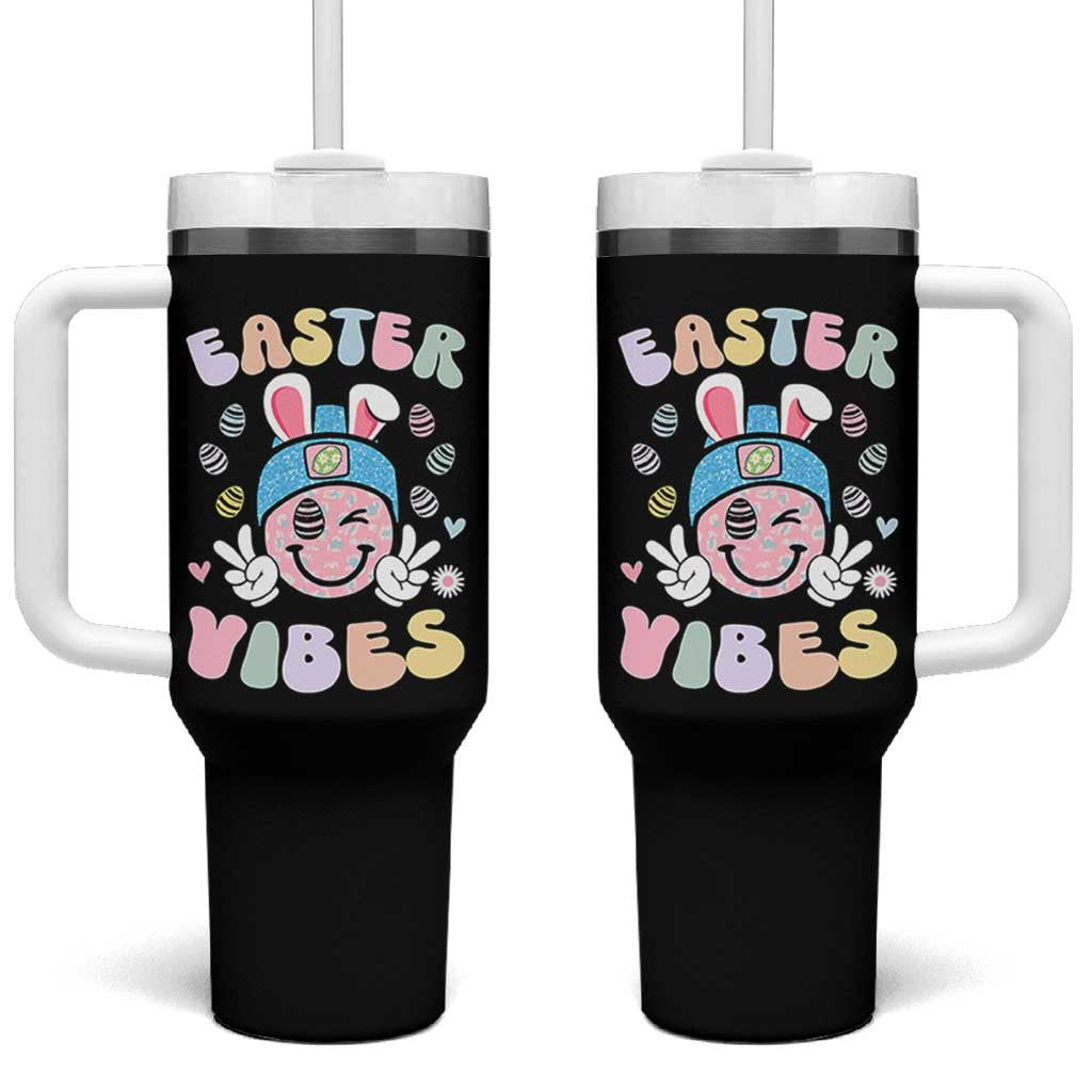 Groovy Easter Vibes Tumbler With Handle Retro Bunny Smile Eggs - Wonder Print Shop