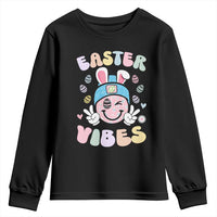 Groovy Easter Vibes Youth Sweatshirt Retro Bunny Smile Eggs - Wonder Print Shop