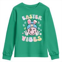 Groovy Easter Vibes Youth Sweatshirt Retro Bunny Smile Eggs - Wonder Print Shop