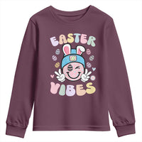 Groovy Easter Vibes Youth Sweatshirt Retro Bunny Smile Eggs - Wonder Print Shop