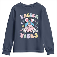 Groovy Easter Vibes Youth Sweatshirt Retro Bunny Smile Eggs - Wonder Print Shop