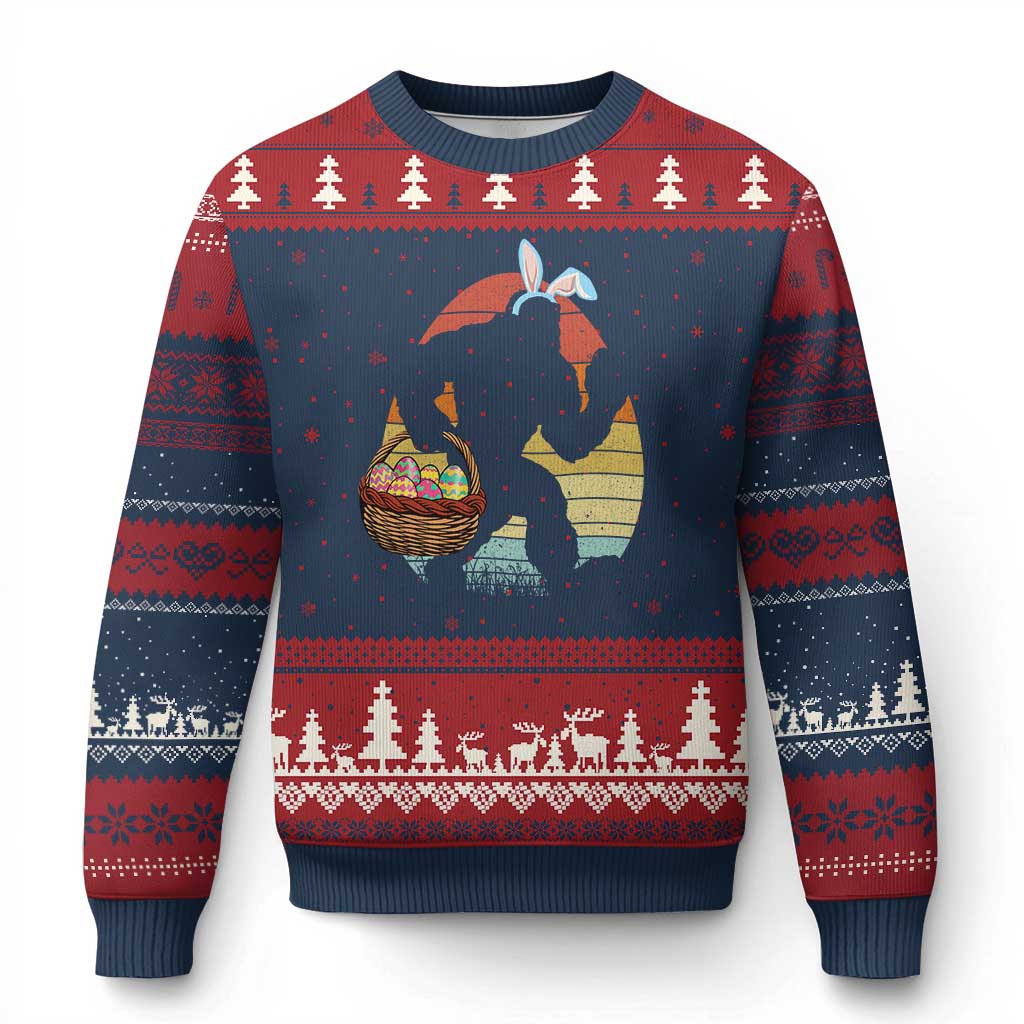 Bigfoot Easter Ugly Christmas Sweater Bunny Sasquatch Eggs Retro - Wonder Print Shop