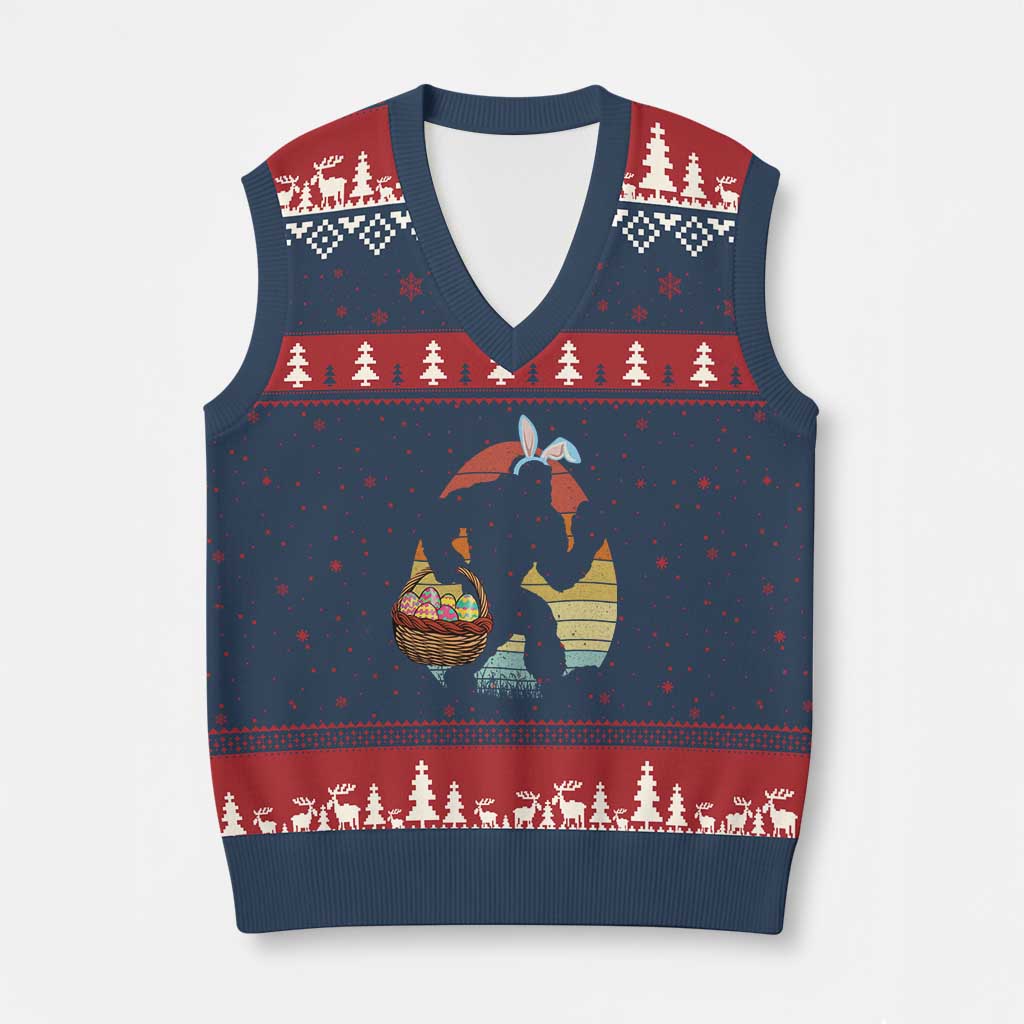 Bigfoot Easter V-Neck Knit Sweater Vest Bunny Sasquatch Eggs Retro - Wonder Print Shop
