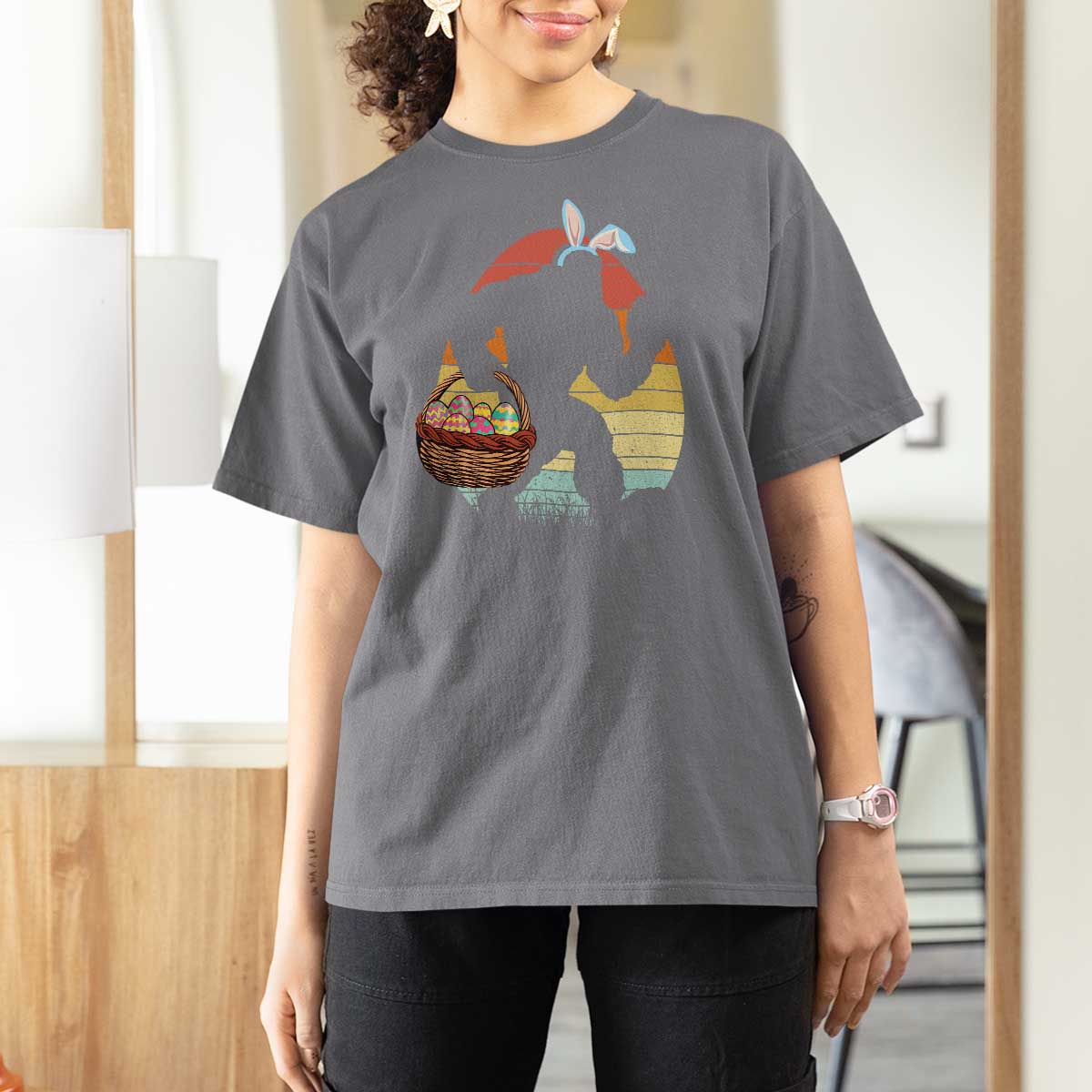 Bigfoot Easter T Shirt For Women Bunny Sasquatch Eggs Retro - Wonder Print Shop