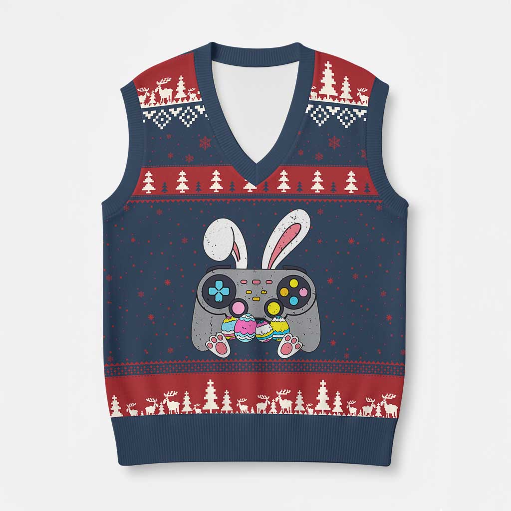 Easter Video Game V-Neck Knit Sweater Vest Bunny Eggs Gaming Gamer - Wonder Print Shop