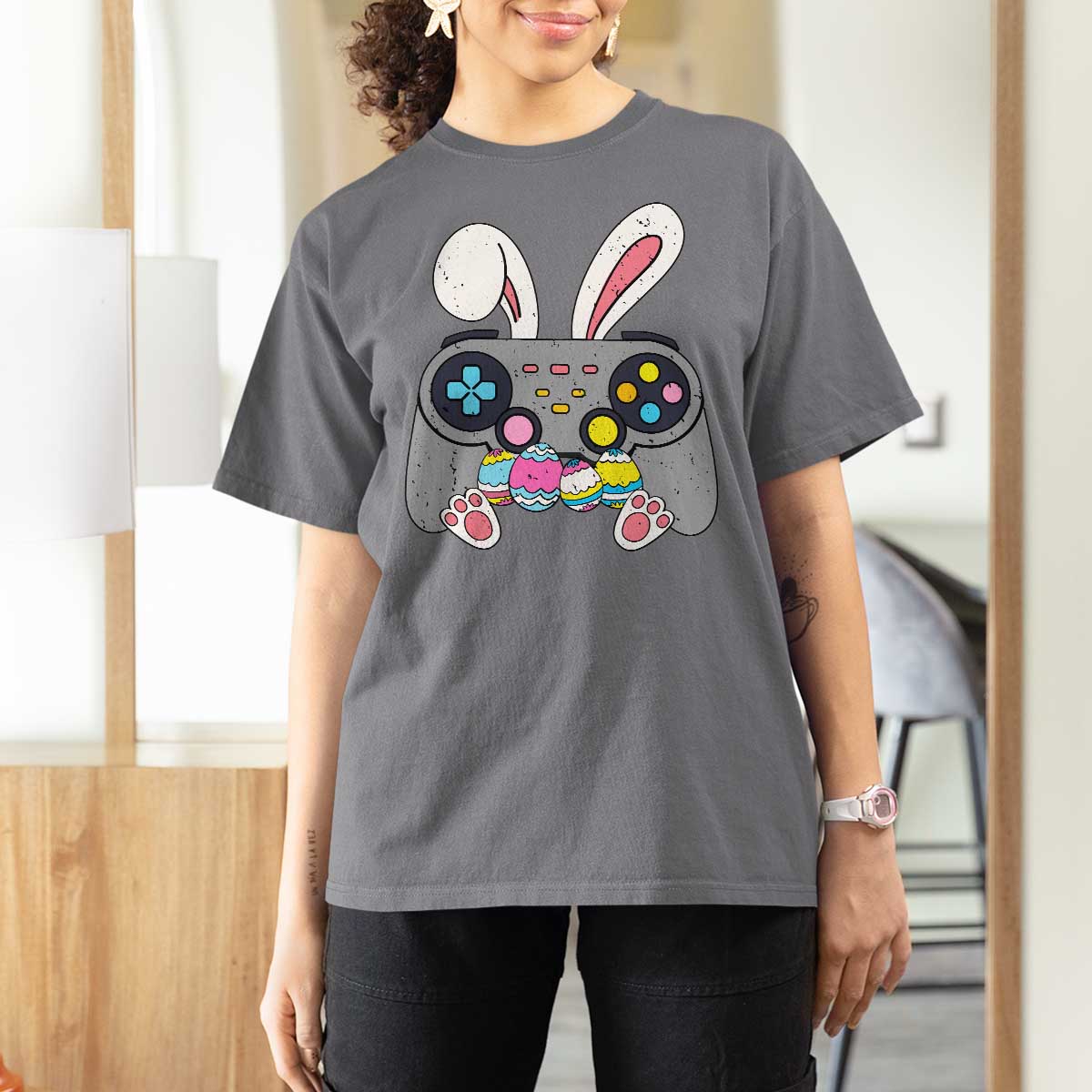 Easter Video Game T Shirt For Women Bunny Eggs Gaming Gamer - Wonder Print Shop