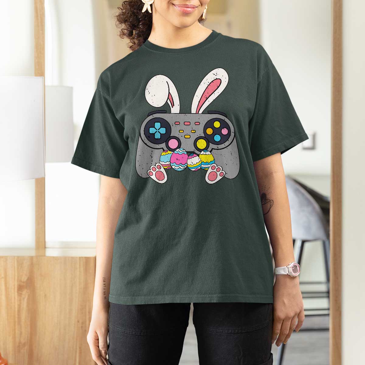Easter Video Game T Shirt For Women Bunny Eggs Gaming Gamer - Wonder Print Shop