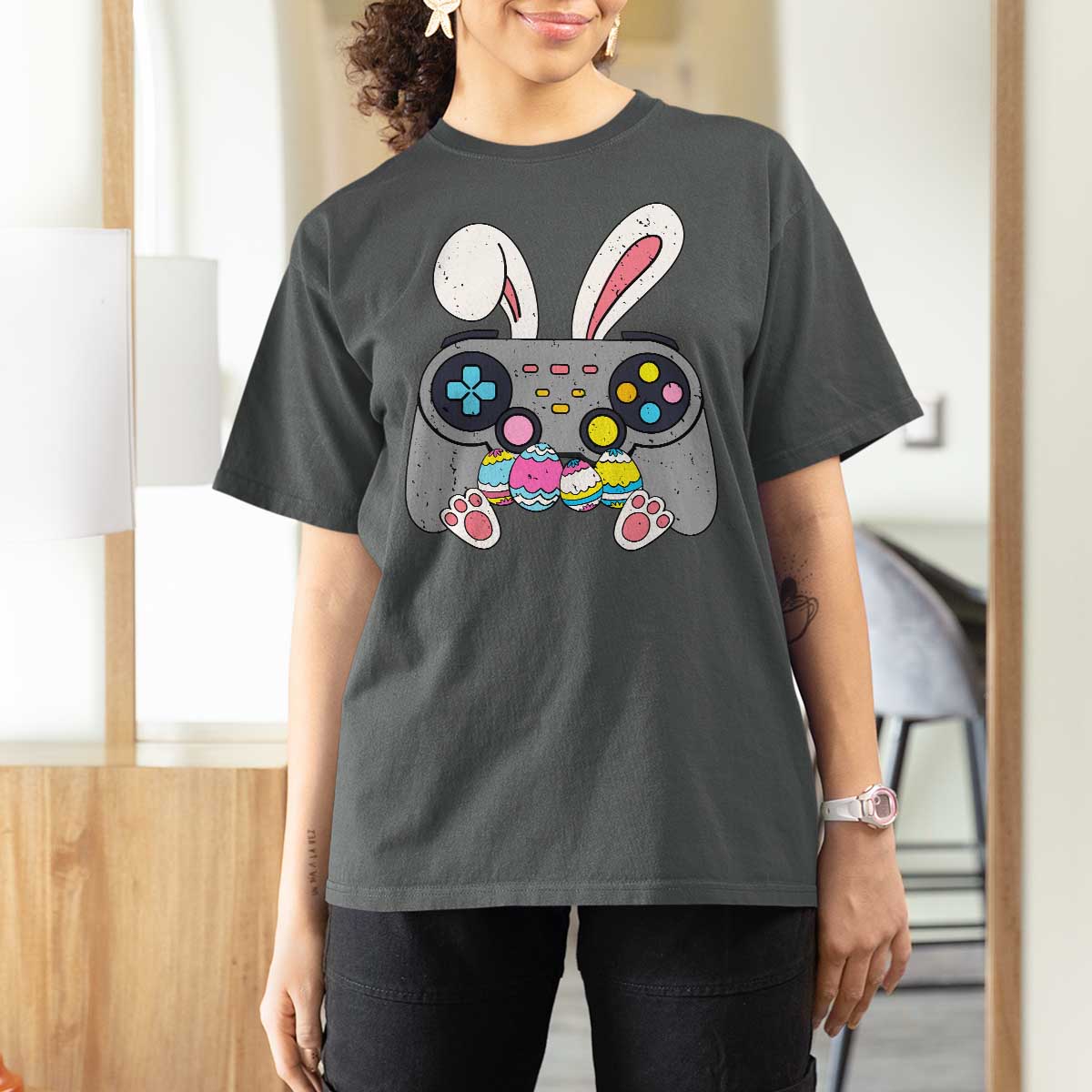 Easter Video Game T Shirt For Women Bunny Eggs Gaming Gamer - Wonder Print Shop