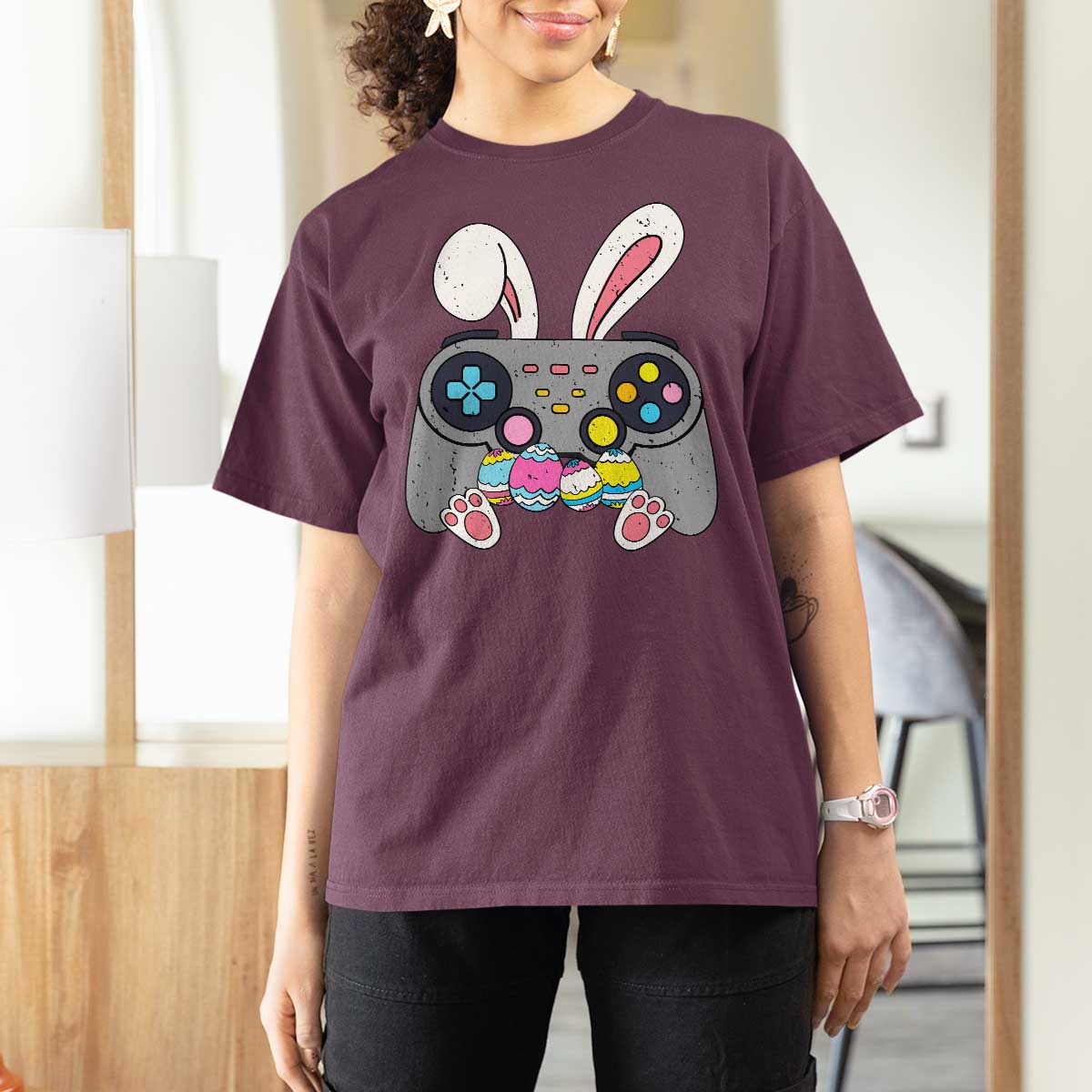 Easter Video Game T Shirt For Women Bunny Eggs Gaming Gamer - Wonder Print Shop