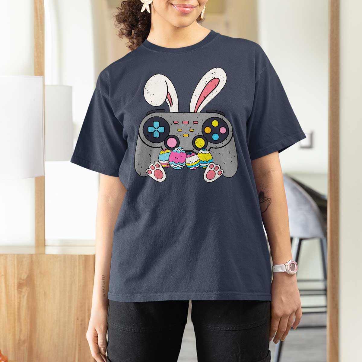 Easter Video Game T Shirt For Women Bunny Eggs Gaming Gamer - Wonder Print Shop