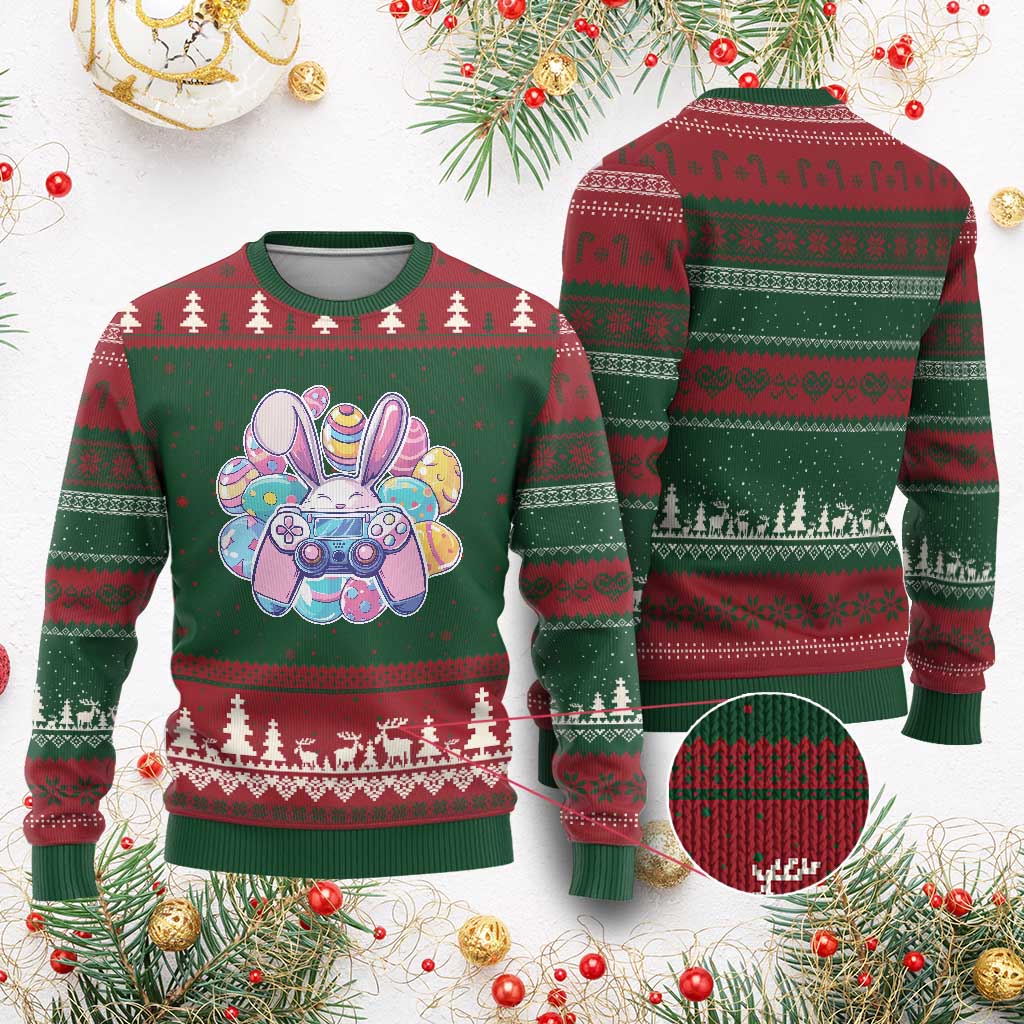 Easter Video Game Ugly Christmas Sweater Cute Bunny Eggs Gaming Gamer - Wonder Print Shop