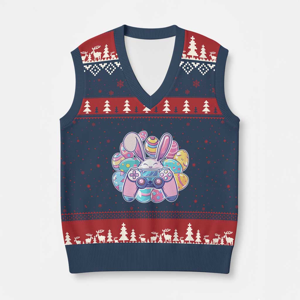 Easter Video Game V-Neck Knit Sweater Vest Cute Bunny Eggs Gaming Gamer - Wonder Print Shop