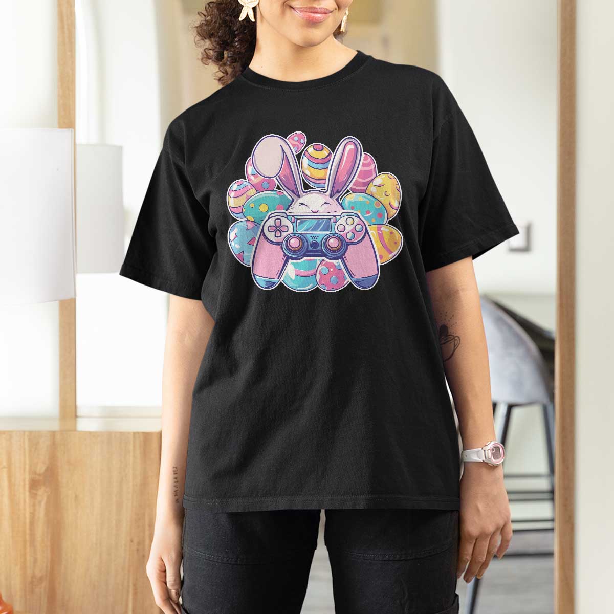 Easter Video Game T Shirt For Women Cute Bunny Eggs Gaming Gamer - Wonder Print Shop