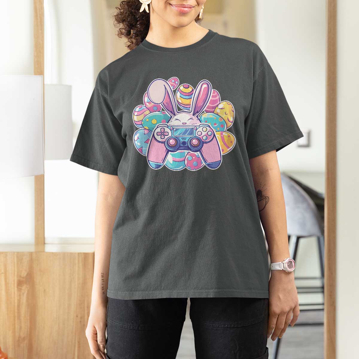 Easter Video Game T Shirt For Women Cute Bunny Eggs Gaming Gamer - Wonder Print Shop