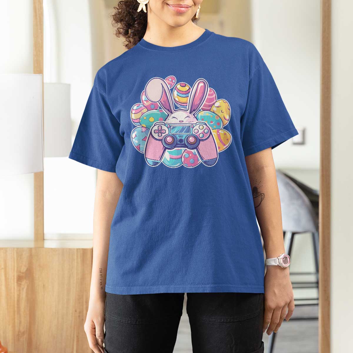 Easter Video Game T Shirt For Women Cute Bunny Eggs Gaming Gamer - Wonder Print Shop
