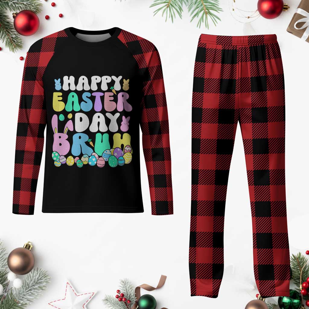 Bruh Easter Plaid Pajama Set Teens Boys Kids Cute Bunny Eggs - Wonder Print Shop
