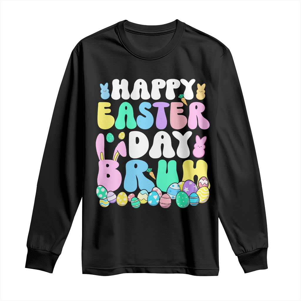 Bruh Easter Long Sleeve Shirt Teens Boys Kids Cute Bunny Eggs - Wonder Print Shop