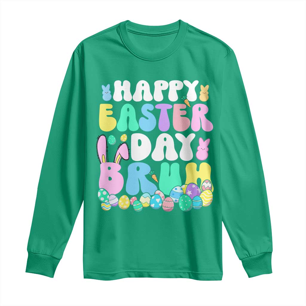 Bruh Easter Long Sleeve Shirt Teens Boys Kids Cute Bunny Eggs - Wonder Print Shop