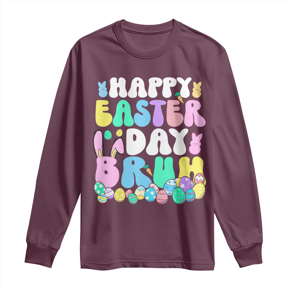Bruh Easter Long Sleeve Shirt Teens Boys Kids Cute Bunny Eggs - Wonder Print Shop