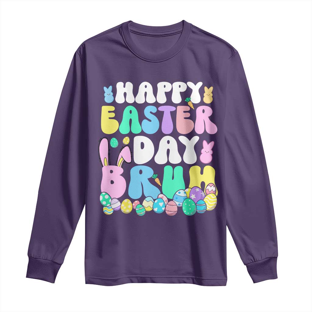 Bruh Easter Long Sleeve Shirt Teens Boys Kids Cute Bunny Eggs - Wonder Print Shop