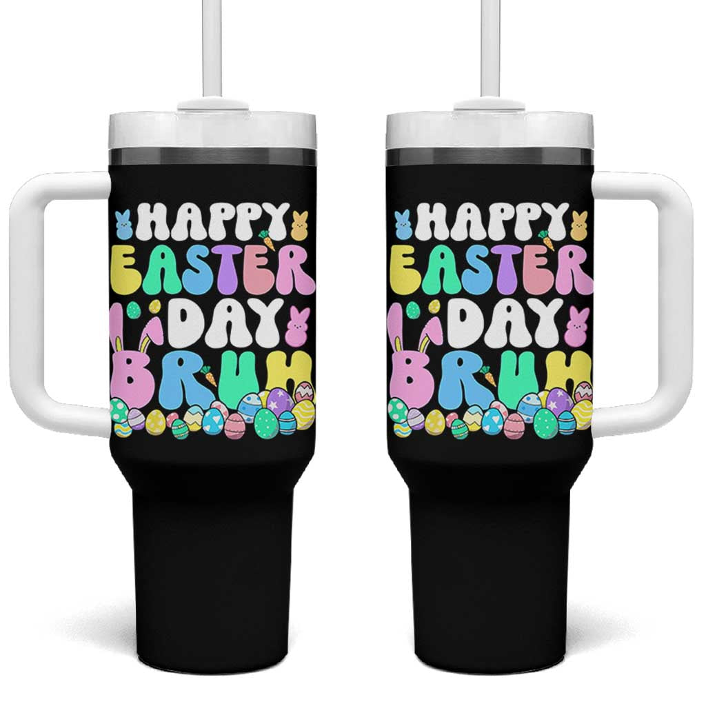 Bruh Easter Tumbler With Handle Teens Boys Kids Cute Bunny Eggs - Wonder Print Shop