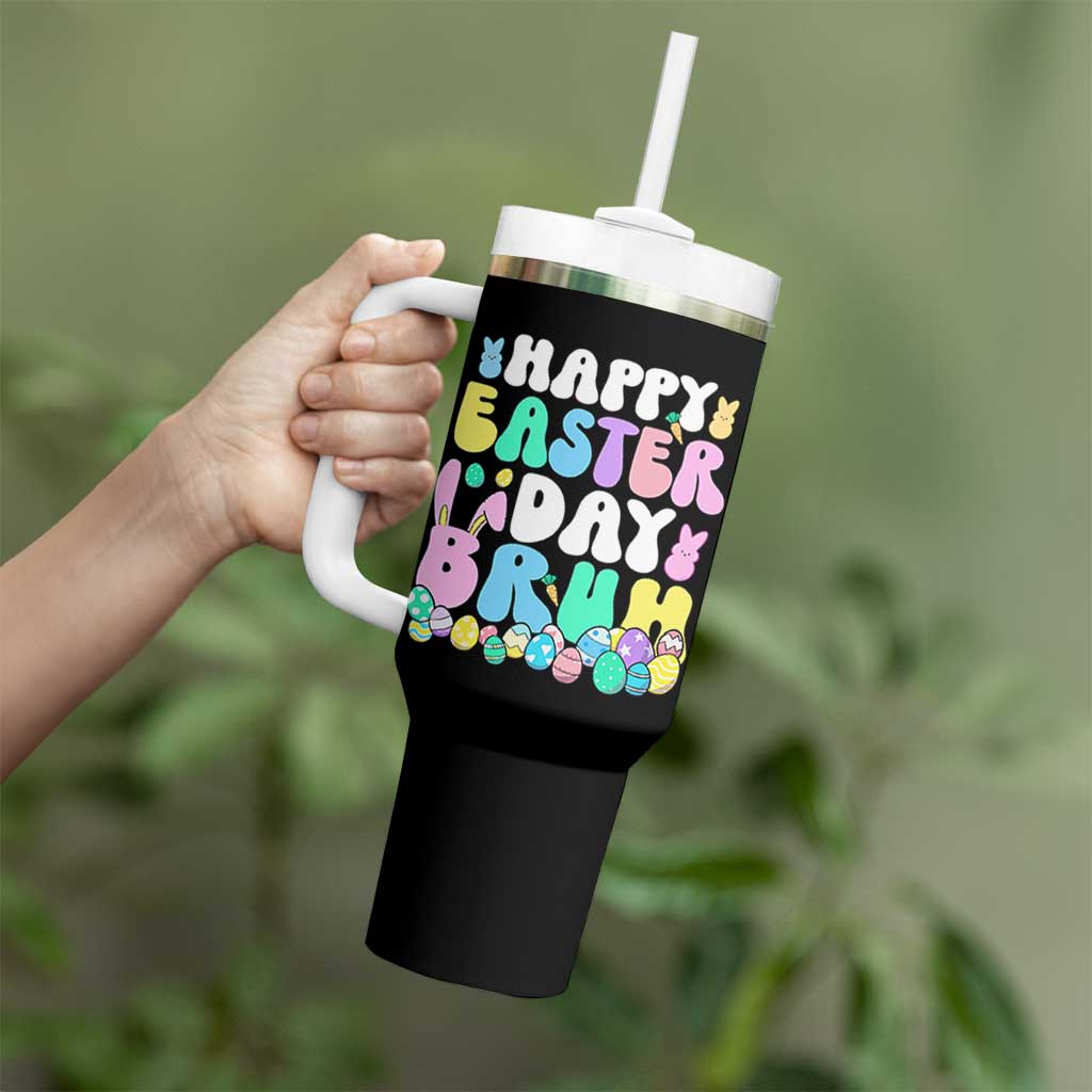 Bruh Easter Tumbler With Handle Teens Boys Kids Cute Bunny Eggs - Wonder Print Shop