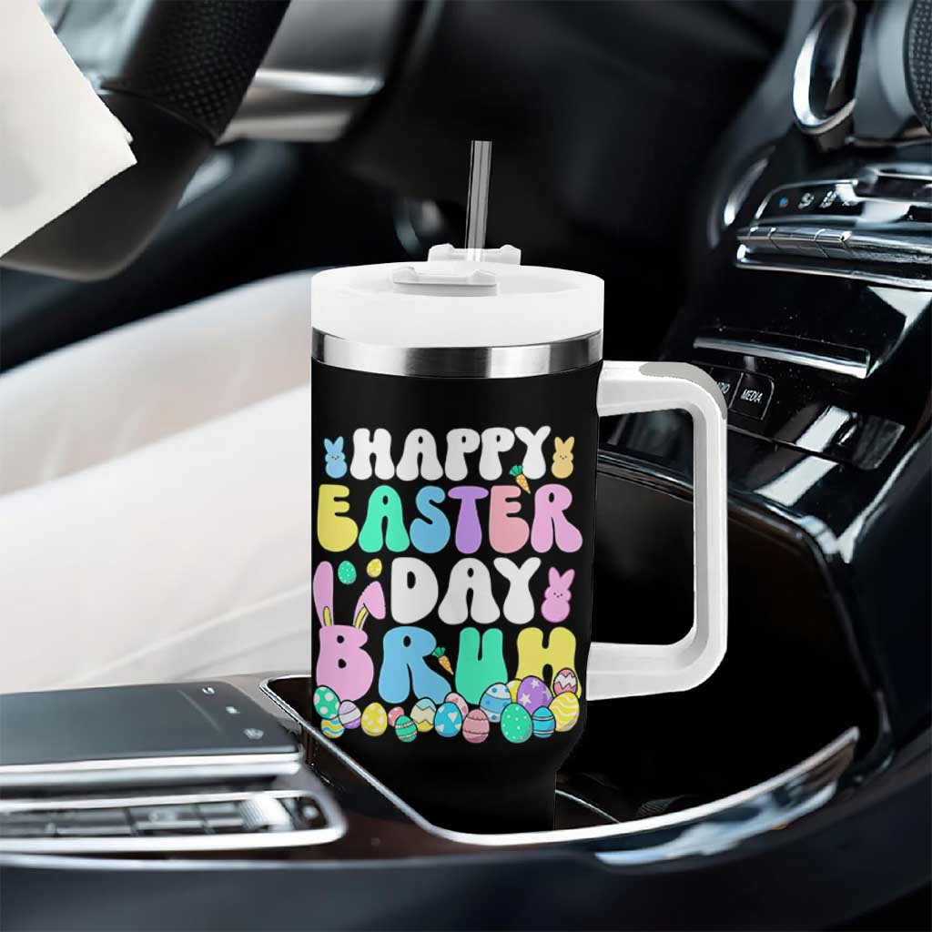 Bruh Easter Tumbler With Handle Teens Boys Kids Cute Bunny Eggs - Wonder Print Shop