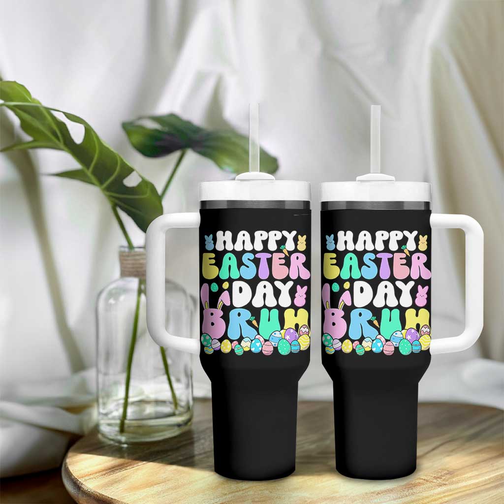 Bruh Easter Tumbler With Handle Teens Boys Kids Cute Bunny Eggs - Wonder Print Shop