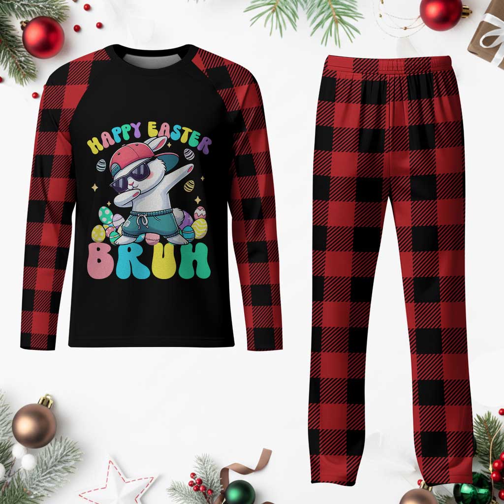 Bruh Easter Plaid Pajama Set Funny Bunny Dab Rabbit Dance - Wonder Print Shop
