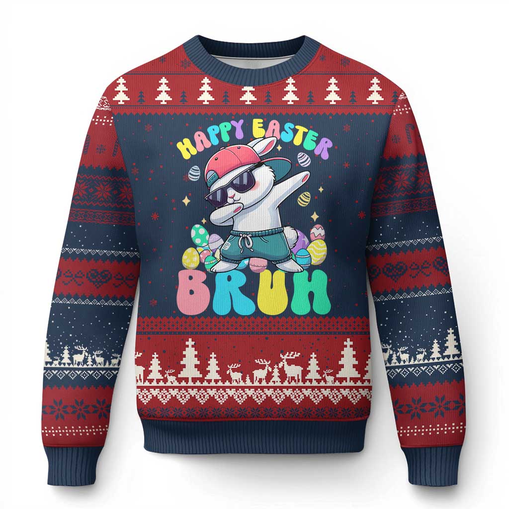 Bruh Easter Ugly Christmas Sweater Funny Bunny Dab Rabbit Dance - Wonder Print Shop