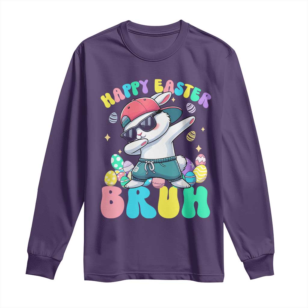 Bruh Easter Long Sleeve Shirt Funny Bunny Dab Rabbit Dance - Wonder Print Shop