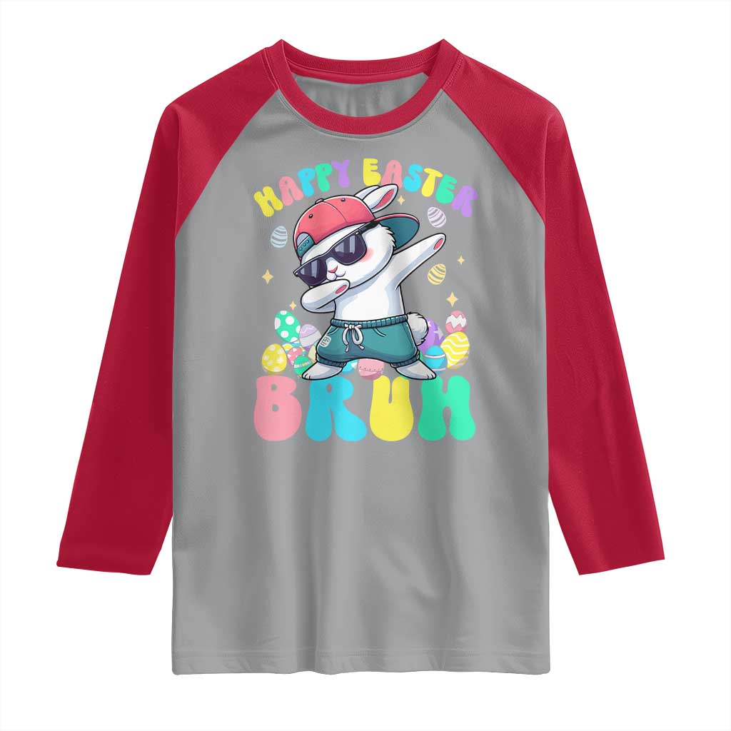 Bruh Easter Raglan Shirt Funny Bunny Dab Rabbit Dance - Wonder Print Shop