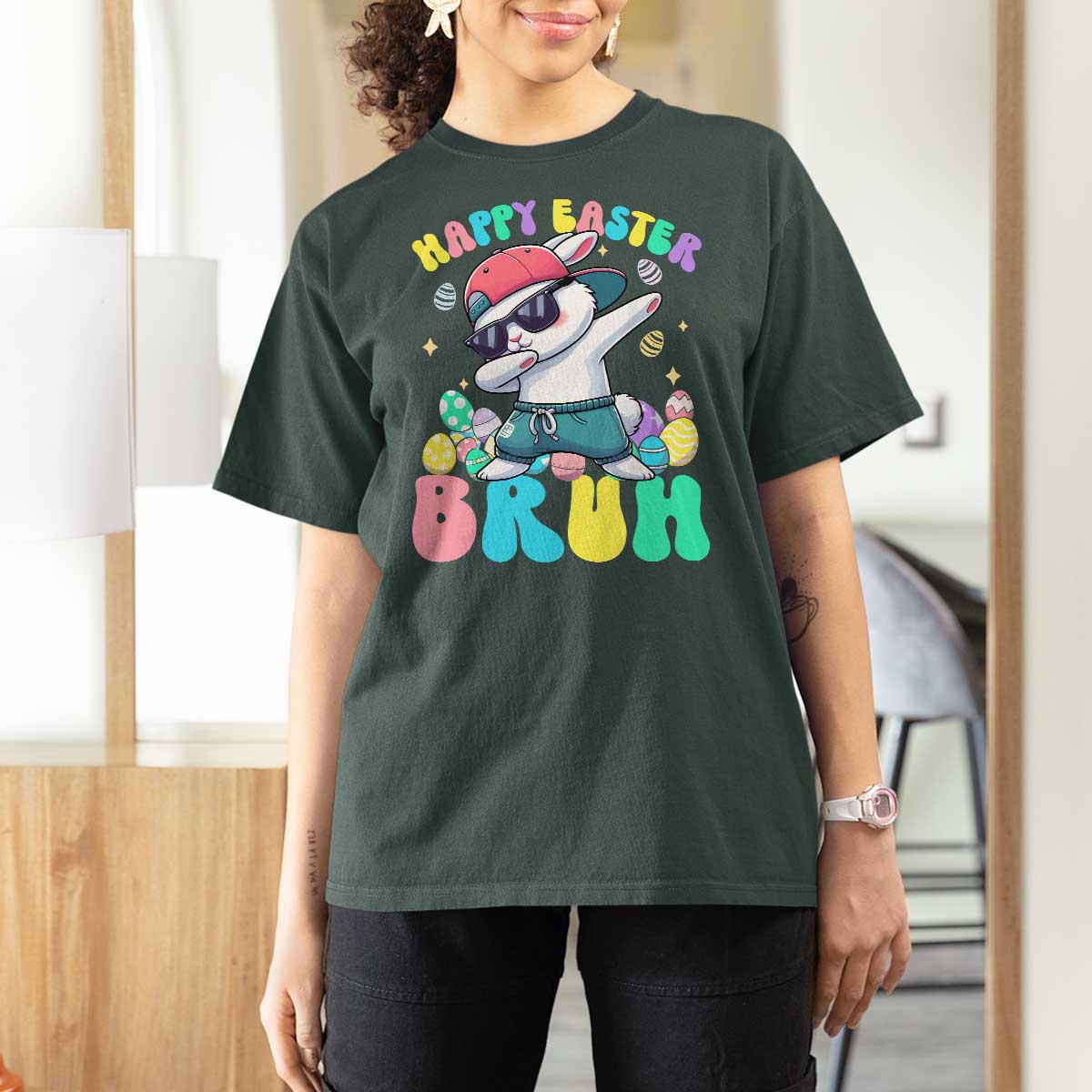 Bruh Easter T Shirt For Women Funny Bunny Dab Rabbit Dance - Wonder Print Shop