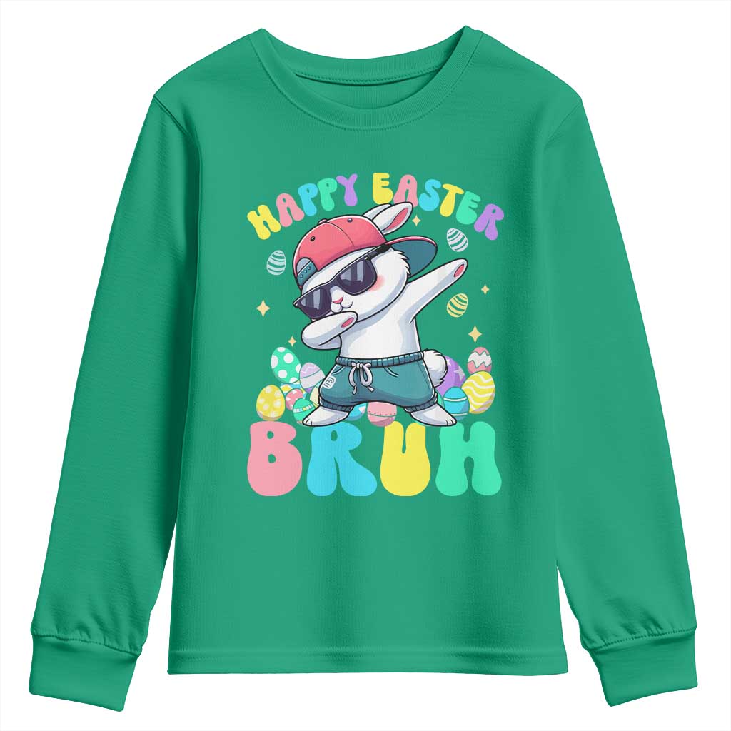 Bruh Easter Youth Sweatshirt Funny Bunny Dab Rabbit Dance - Wonder Print Shop