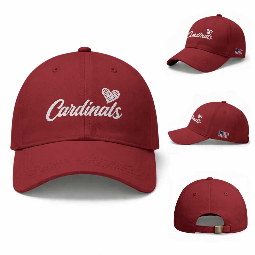 Cardinal Lovers Baseball Cap Vintage Script Heart Graphic