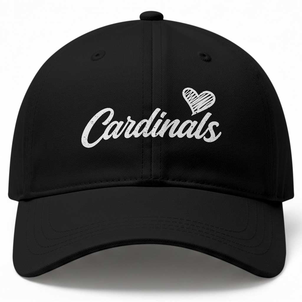 Cardinal Lovers Baseball Cap Vintage Script Heart Graphic