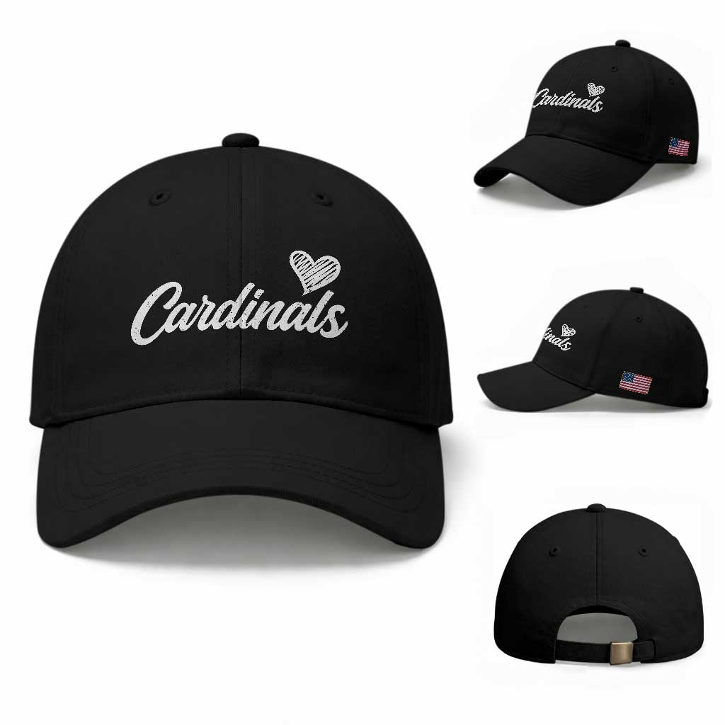 Cardinal Lovers Baseball Cap Vintage Script Heart Graphic