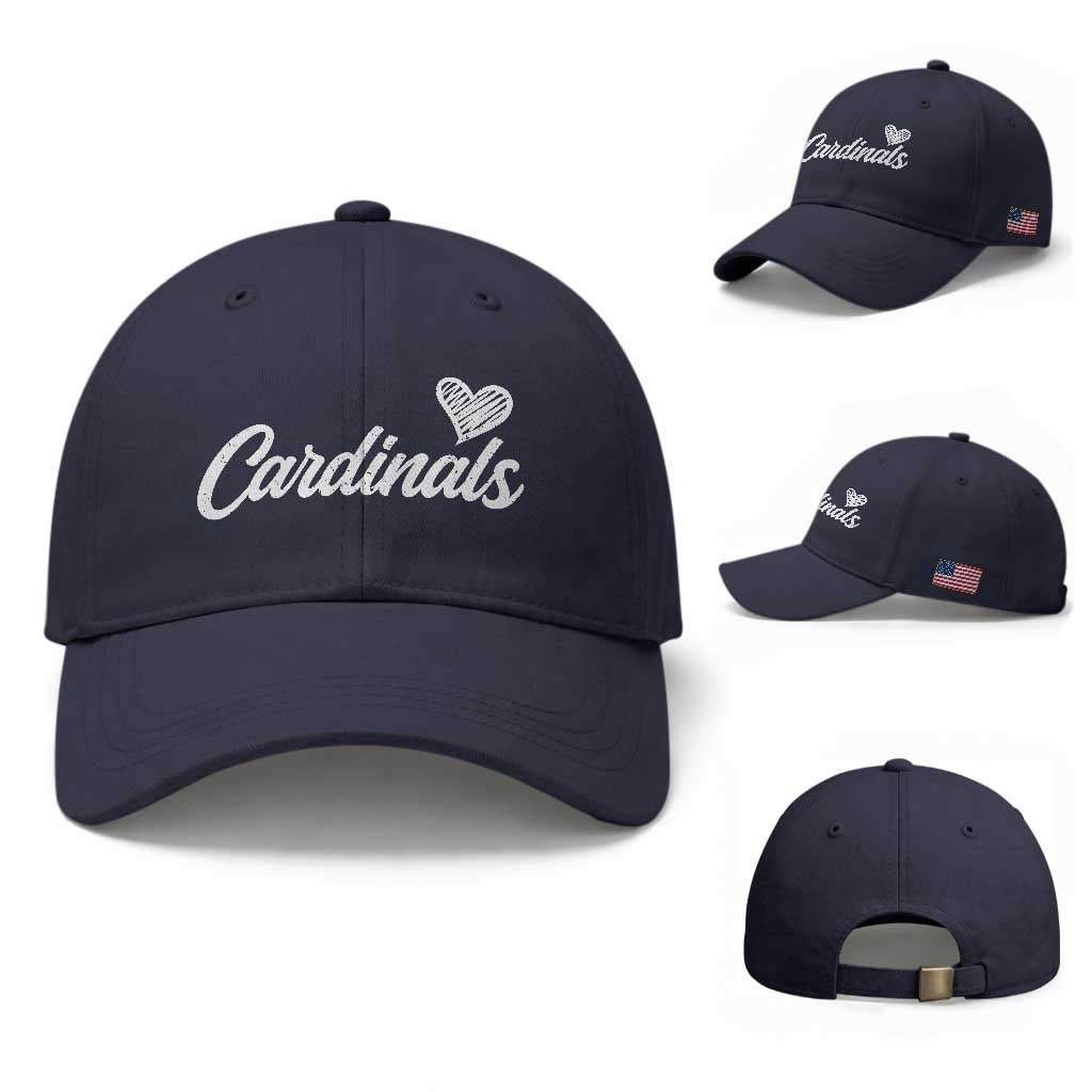 Cardinal Lovers Baseball Cap Vintage Script Heart Graphic