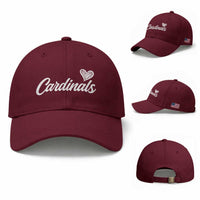 Cardinal Lovers Baseball Cap Vintage Script Heart Graphic