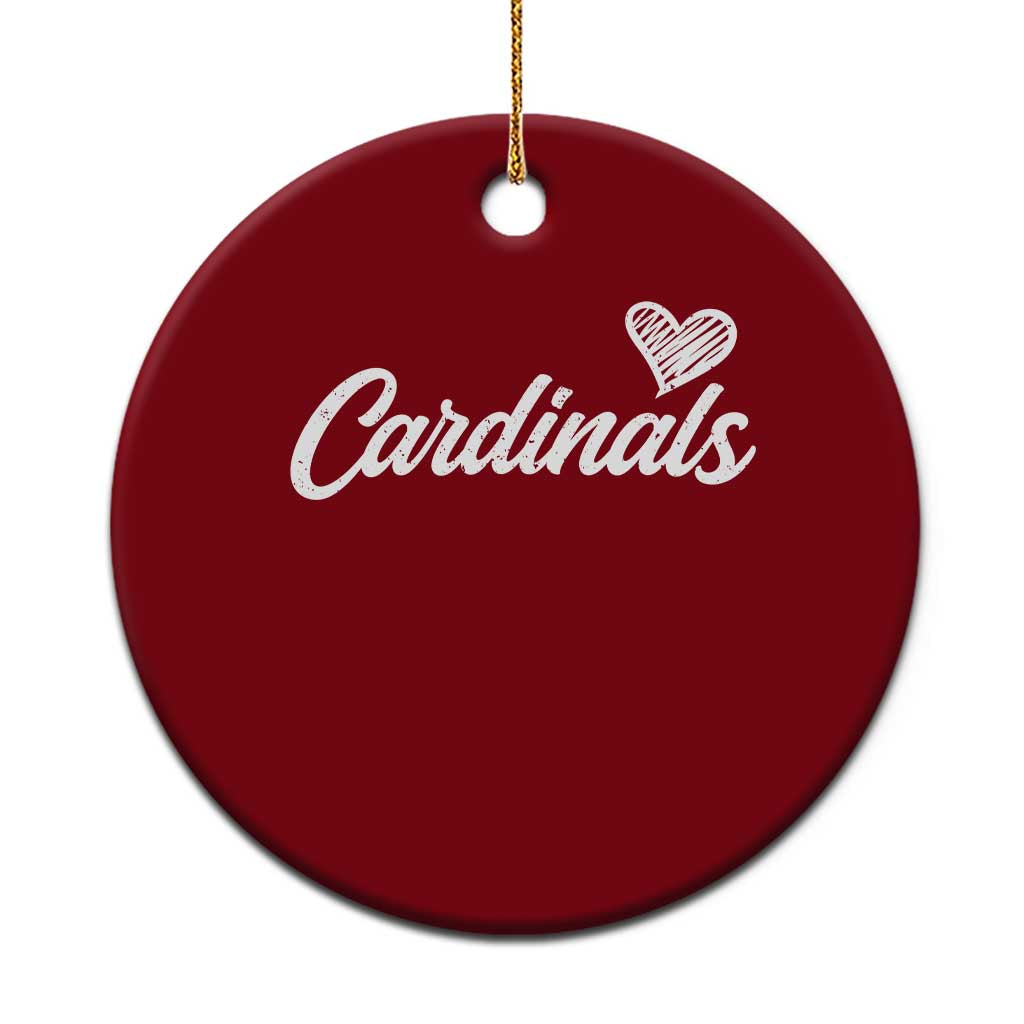 Cardinal Lovers Ceramic Ornament Vintage Script Heart Graphic