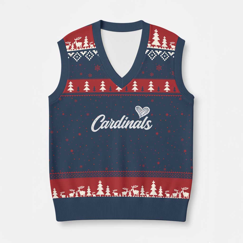 Cardinal Lovers V-Neck Knit Sweater Vest Vintage Script Heart Graphic TS10