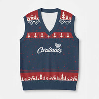 Cardinal Lovers V-Neck Knit Sweater Vest Vintage Script Heart Graphic TS10