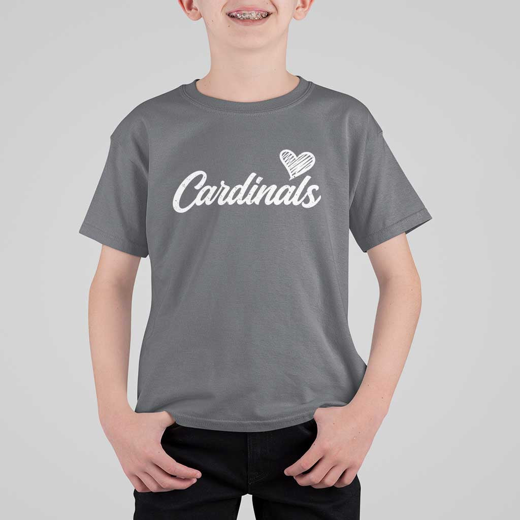 Cardinal Lovers T Shirt For Kid Vintage Script Heart Graphic