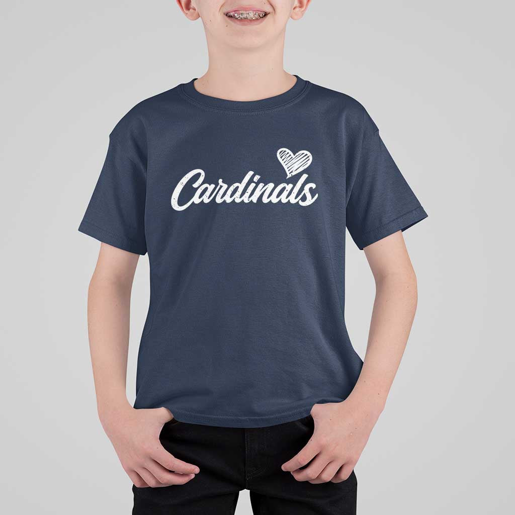 Cardinal Lovers T Shirt For Kid Vintage Script Heart Graphic