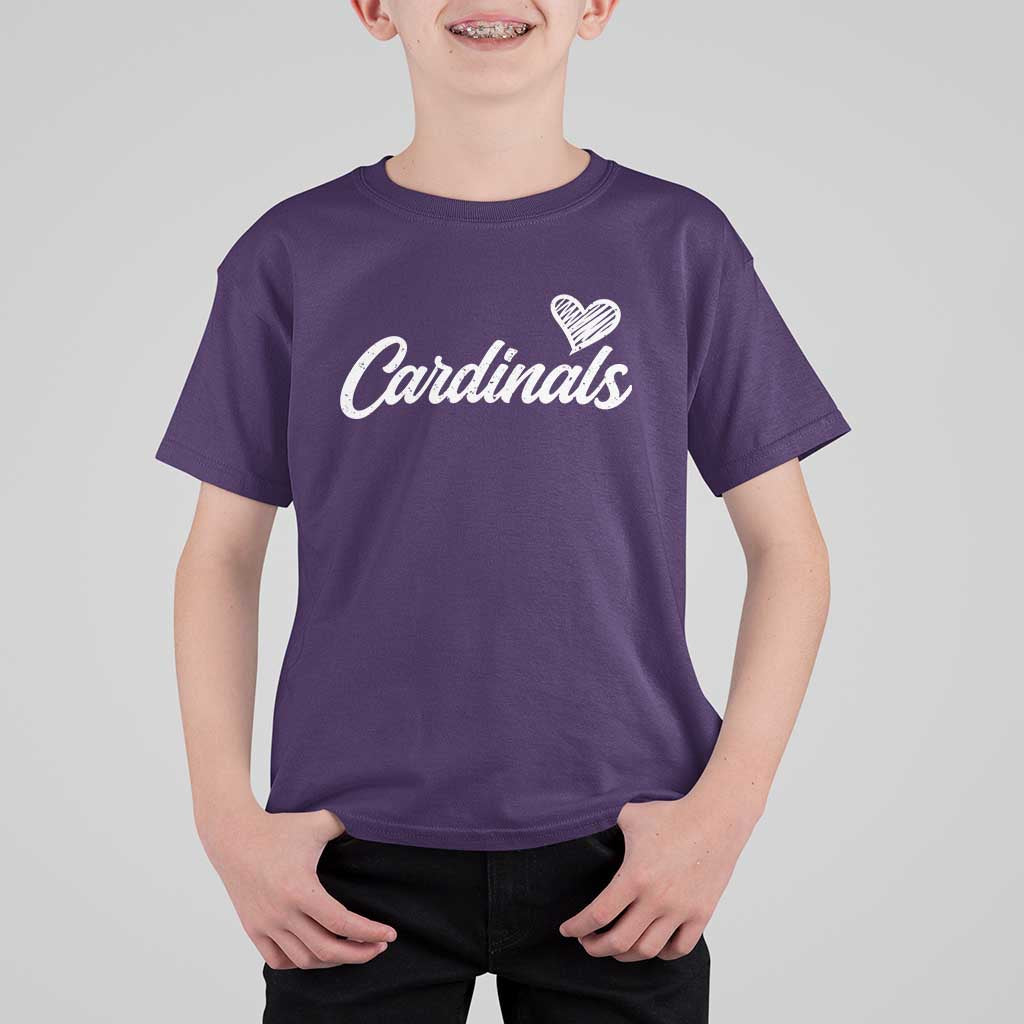 Cardinal Lovers T Shirt For Kid Vintage Script Heart Graphic